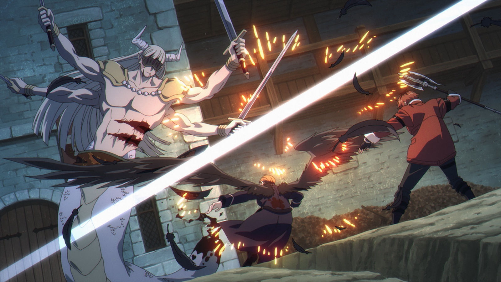 神技のレヴォルテと戦う戦士シュタルク、魔法使いゲナウの画像(アニメ『葬送のフリーレン』第2期)